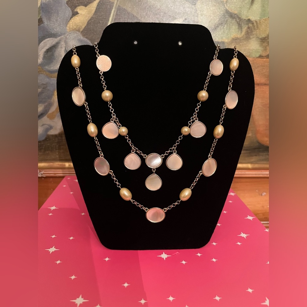 TALBOTS PEARLS & SILVER TONE BEZEL SET 20” NECKLACE